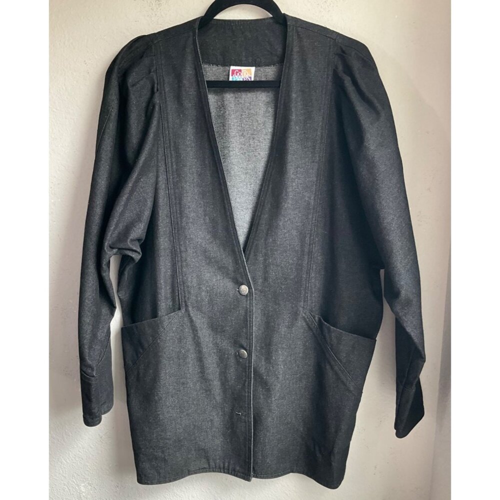 Vintage 90's Go to Pieces Sz Medium Denim Jean Black Jacket Midi Made USA*Read